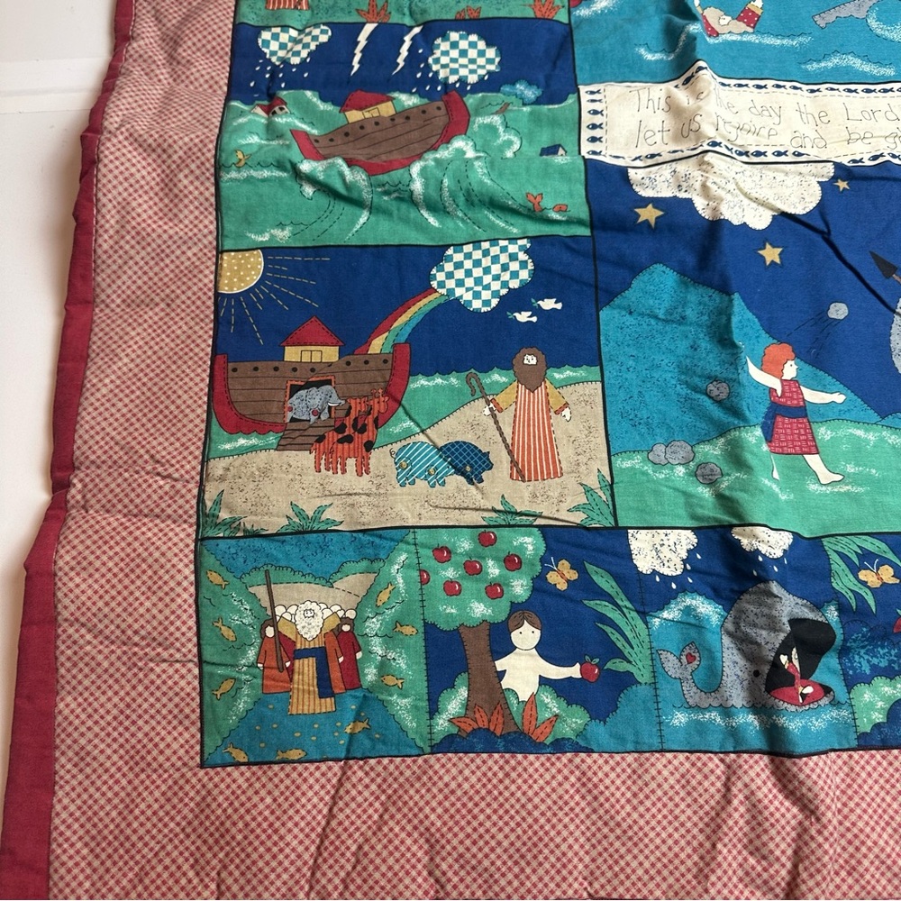 Vintage Handmade Bible Story Quilt Wall Hanging Cottagecore Christian Nursery - Picture 5 of 9